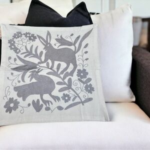 Authentic OTOMI handwoven accent pillow in silver and white.